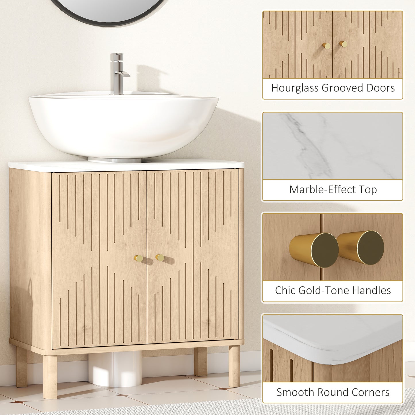 Under Sink Bathroom Cabinet for Basin without or with Pedestal - Oak