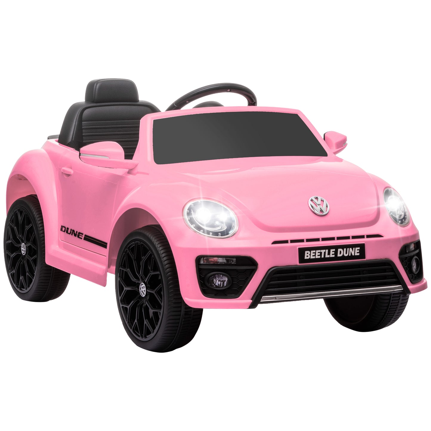 Volkswagen Beetle Licensed 12V Ride on Car w/ Remote Control, Suspension Wheels, Soft Start, Lights, Music, Pink