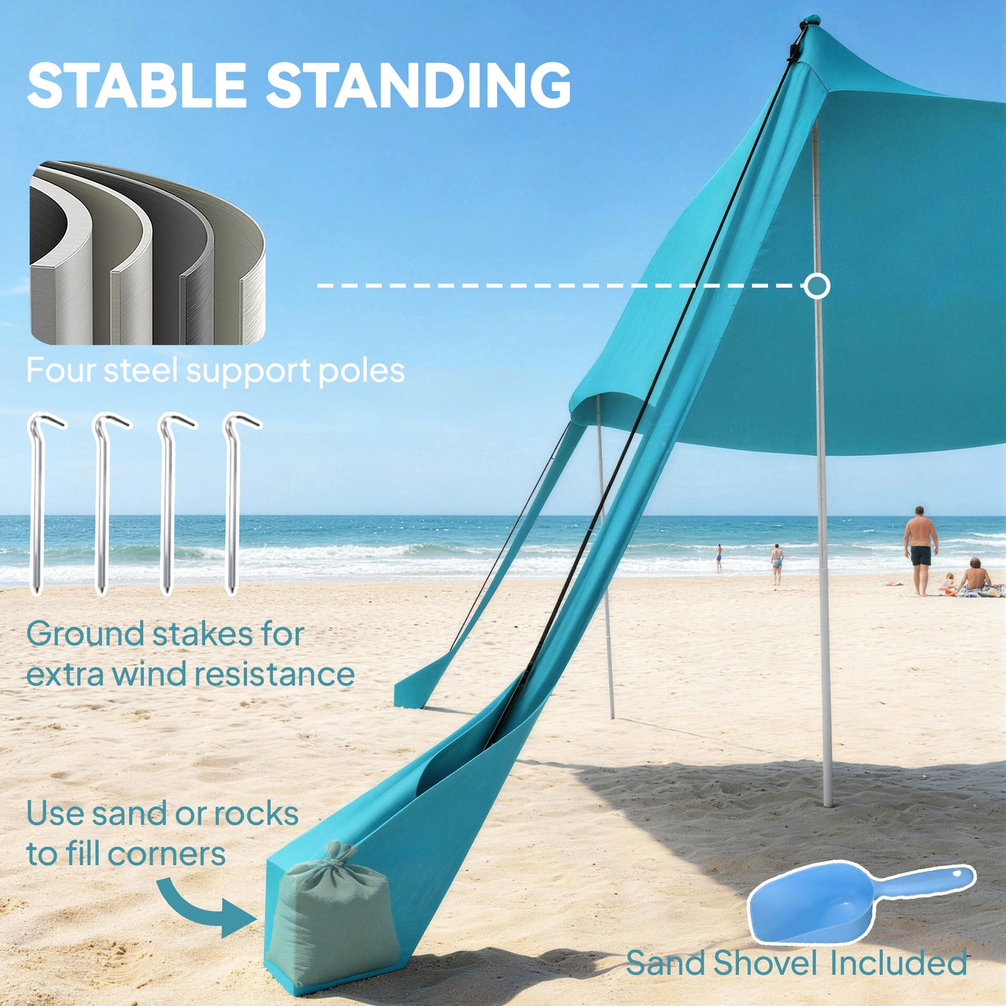 Beach Tent Event Shelter with Detachable Sidewall and Carry Bag, for Camping, Trips, Fishing, Picnics, Sky Blue