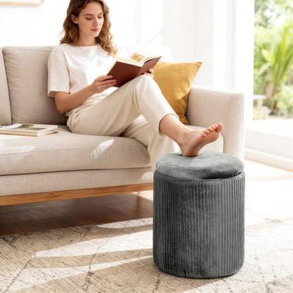 Storage Ottoman Modern Velvet Round Foot Stool for Living Room Bedroom 45 cm Grey