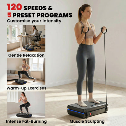 Vibration Plate Exercise Machine with 120 Speed Levels, 5 Programs, Quiet Vibrating Plate with Resistance Bands