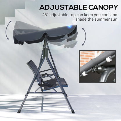 3 Seater Swing Chair, Garden Swing Seat Bench with Adjustable Canopy, Rattan Seat and Steel Frame for Patio, Yard, Grey