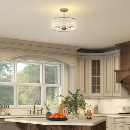 Crystal Ceiling Light Fixture, 39 cm Semi Flush Mount Modern Crystal Chandelier Ceiling Light, Bulbs Not Included