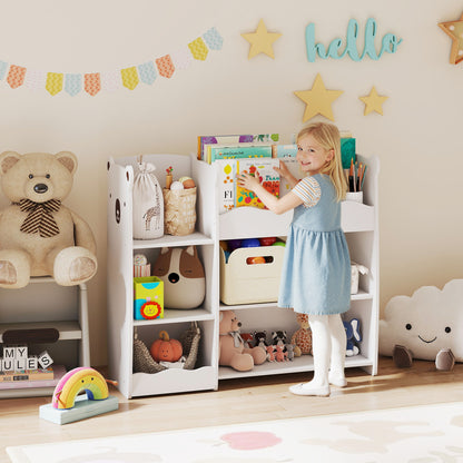 Kids Toy Storage Unit, Bear Design Kids Bookshelf and Toy Organiser, for Bedroom, Nursery, Playroom, White
