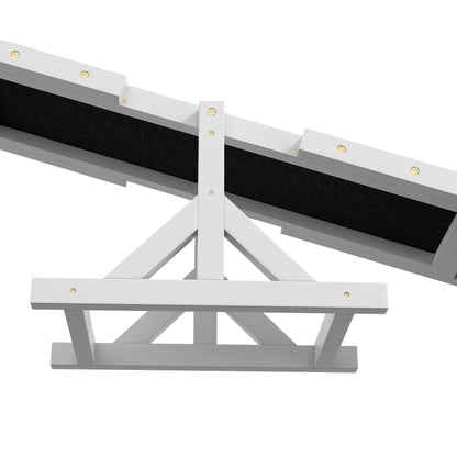 Wooden Pet Seesaw for Big Dogs, Dog Agility Equipment with Anti-Slip Surface - White