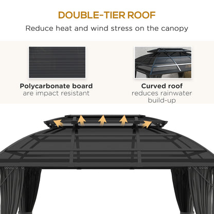 4 x 3m Aluminium Frame Hard Gazebo, with Accessories - Black