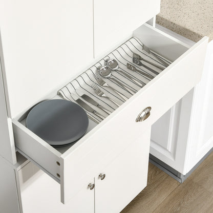 184cm Tall Kitchen Cupboard, Freestanding Kitchen Pantry Storage Cabinet with 4 Doors, 3 Adjustable Shelves, Drawer