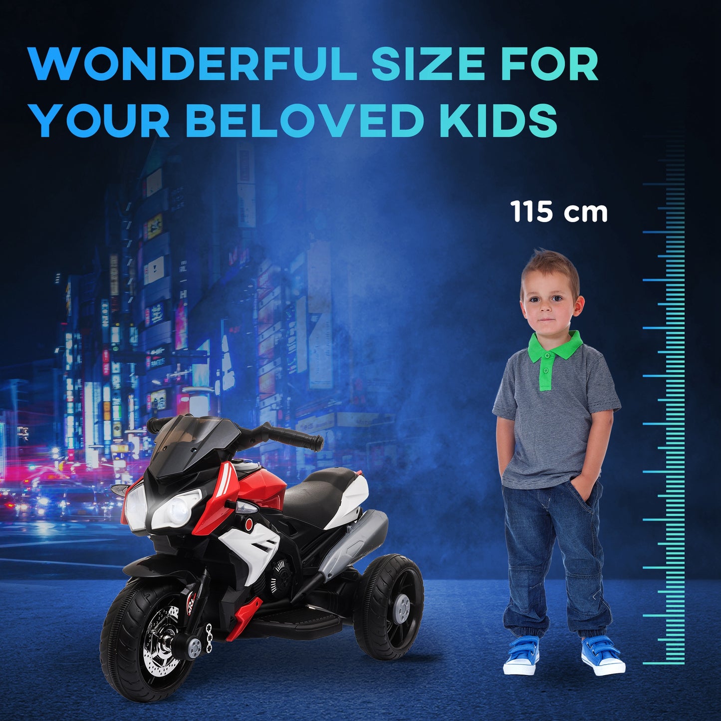Kids Electric Motorcycle, 6V Ride on Motorcycle with 3 Wheels, LED Headlight, Music, Horn for Boys Girls 3-5 Y, Red