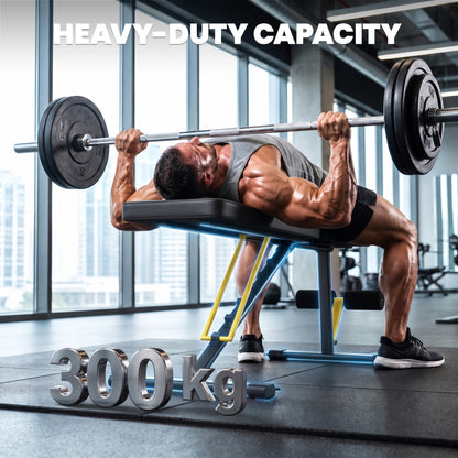 Adjustable Weight Bench, 300kg Incline Decline Flat Foldable Bench Press with 7 Backrest Positions and Resistance Bands