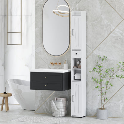 Tall Bathroom Cabinet, Farmhouse Slim Bathroom Storage Cabinet with Barn Doors, Toilet Paper Roll Holder
