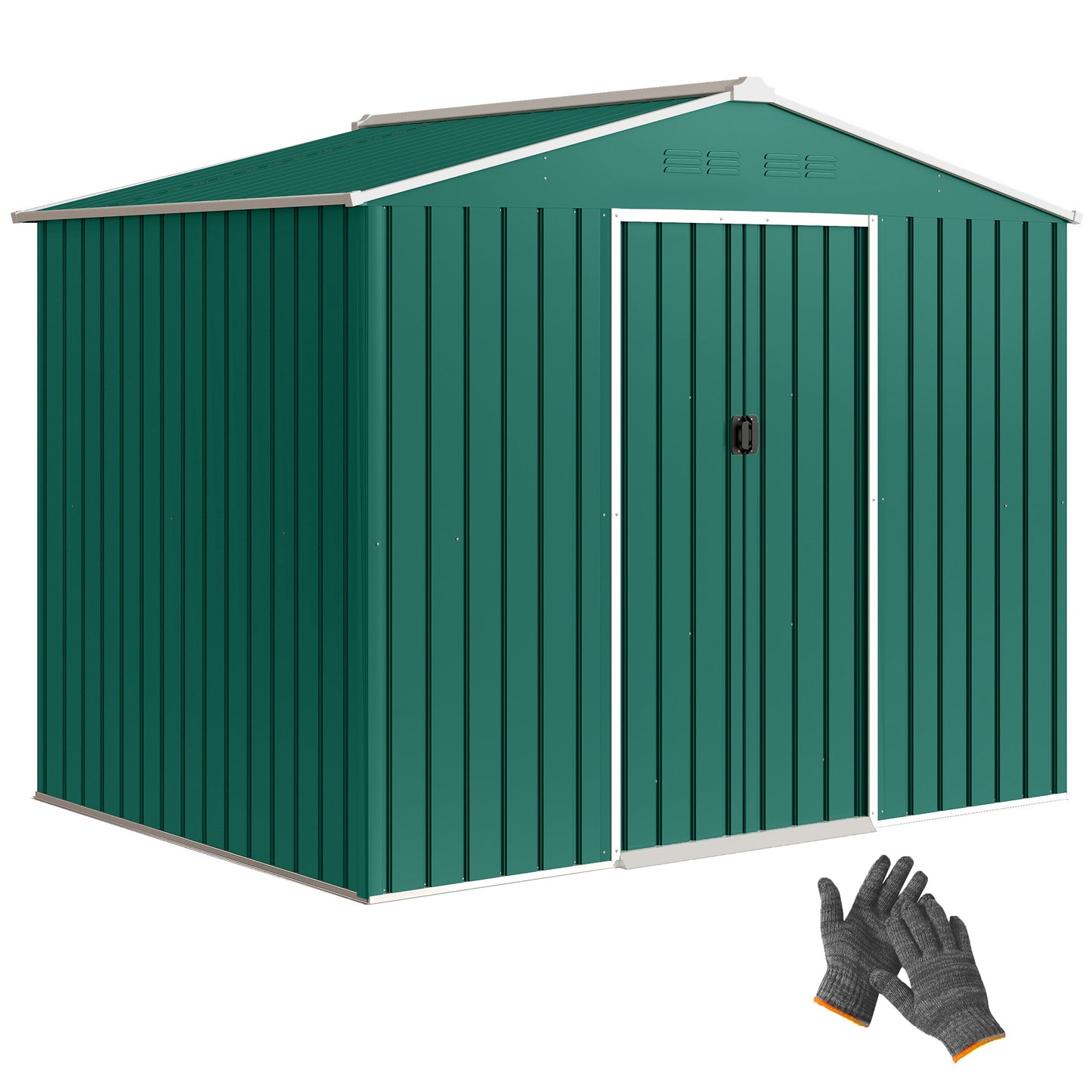 7.7 x 5.7ft Metal Garden Shed with Vents and Lockable Sliding Doors, Waterproof Galvanised Patio Outdoor Tool Storage Shed