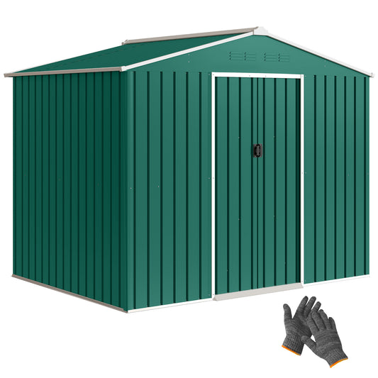 7.7 x 5.7ft Metal Garden Shed with Vents and Lockable Sliding Doors, Waterproof Galvanised Patio Outdoor Tool Storage Shed