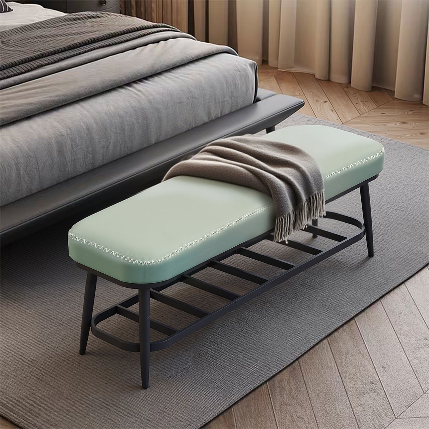 PU Leather Shoe Storage Bench - Green