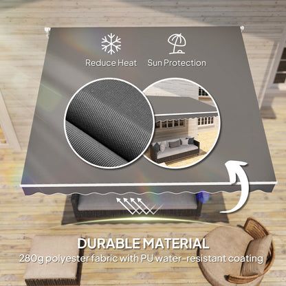 3 x 2.5m Garden Patio Manual Awning, Retractable Canopy Sun Shade Shelter with Fittings and Crank Handle, Dark Grey