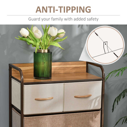 5-Drawer Dresser Tower 3-Tier Storage Organizer with Steel Frame Wooden Top for Bedroom Hallway Closets
