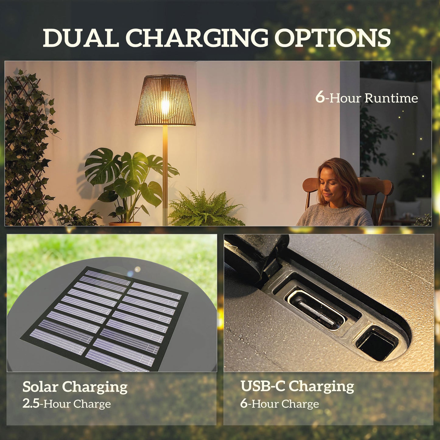 Outdoor Solar Floor Lamp, Adjustable Height Rechargeable Floor Lamp IP44 Waterproof