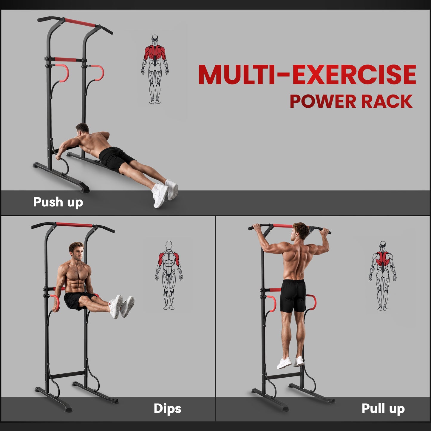 Steel Multi-Use Exercise Power Tower Pull Up Station Adjustable Height W/ Grips