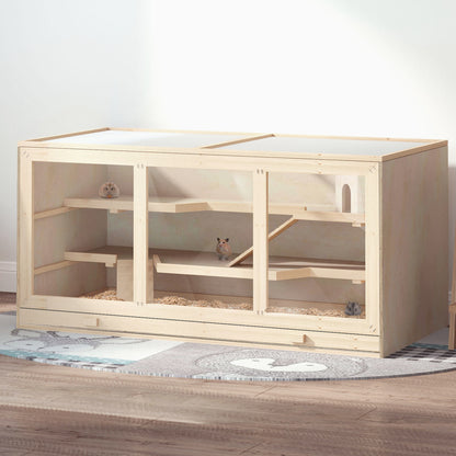 Wooden Hamster Cage, Small Animals Hutch with Tray, Openable Top, Exercise Play House Pen, 115L x 57W x 55Hcm, Natural