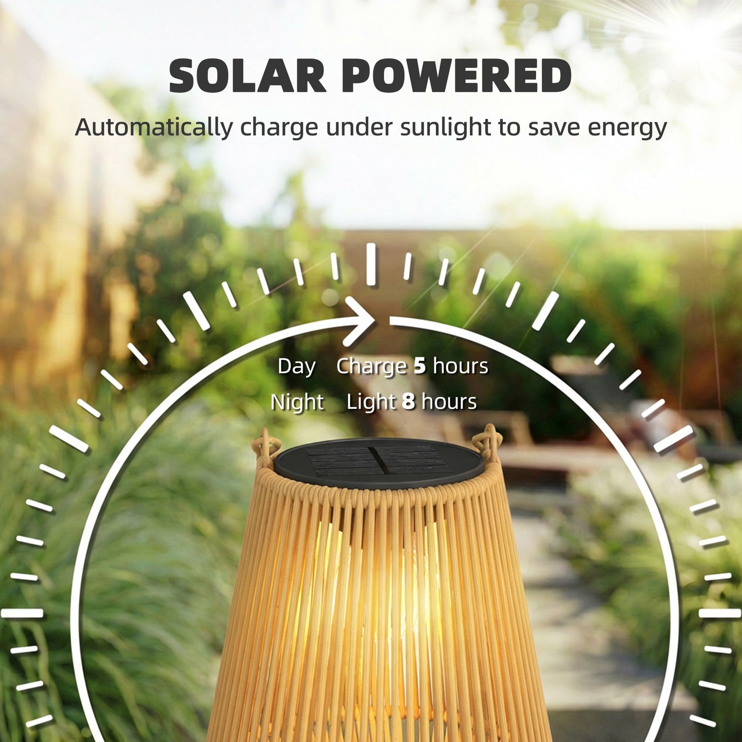 Hanging Solar Lanterns, 2 Pack Rattan Solar Lights with Handle for Patio, Pathway, Terrace, Auto On/Off, Brown