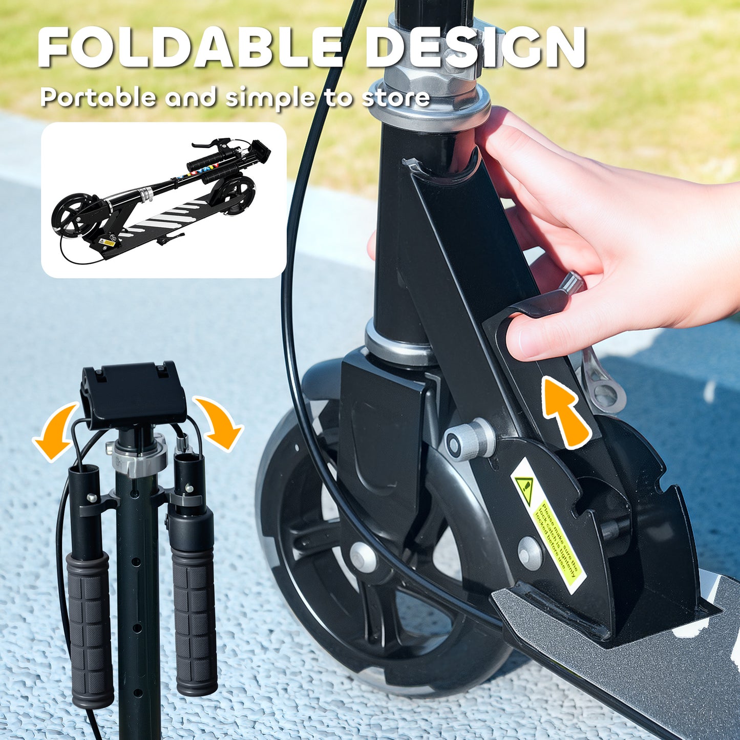 Scooter for Kids Aged 3-8 Years, with Adjustable Handle, Two Light Up Wheels, Handbrake, Rear Brake, Black