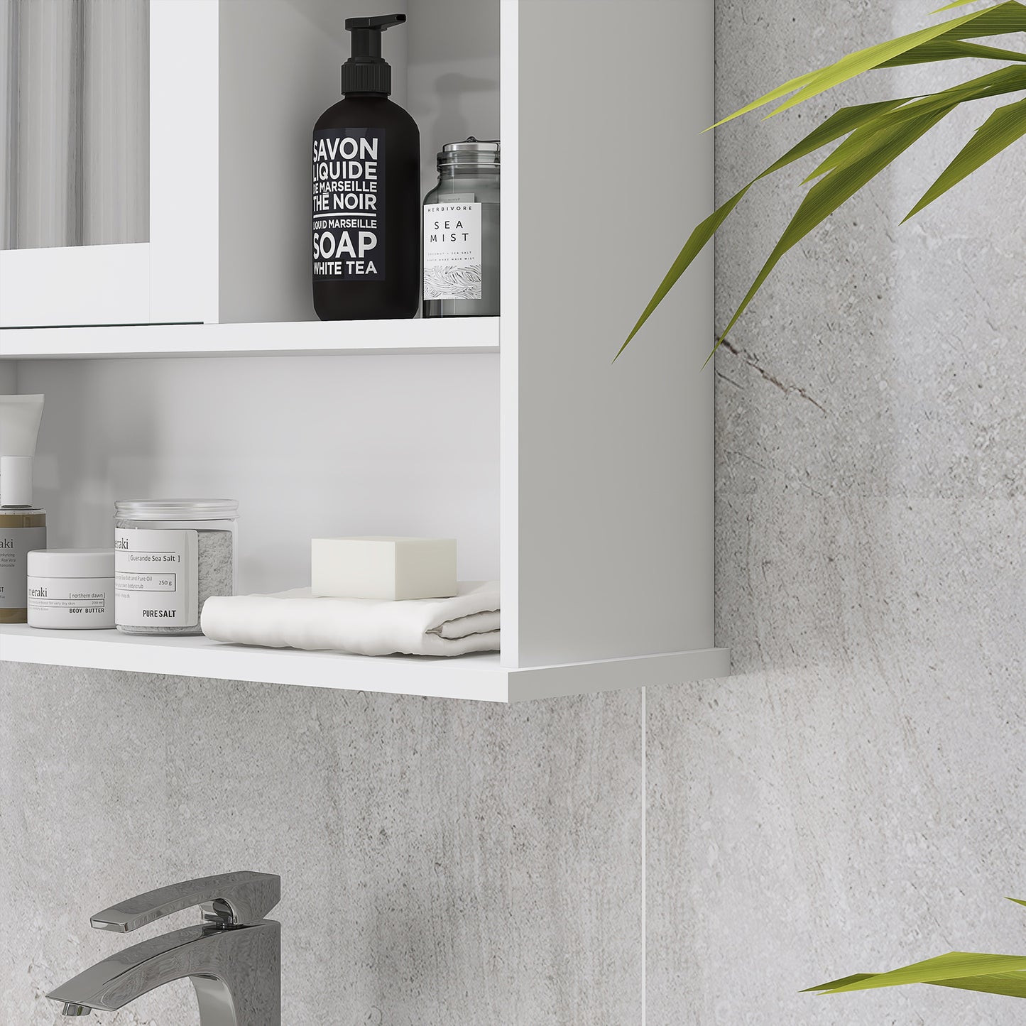 Bathroom Cabinet, Wall Mount Storage Organizer with Mirror, Adjustable Shelf for Bathroom, Kitchen, Bedroom, White
