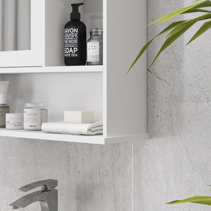 Bathroom Cabinet, Wall Mount Storage Organizer with Mirror, Adjustable Shelf for Bathroom, Kitchen, Bedroom, White