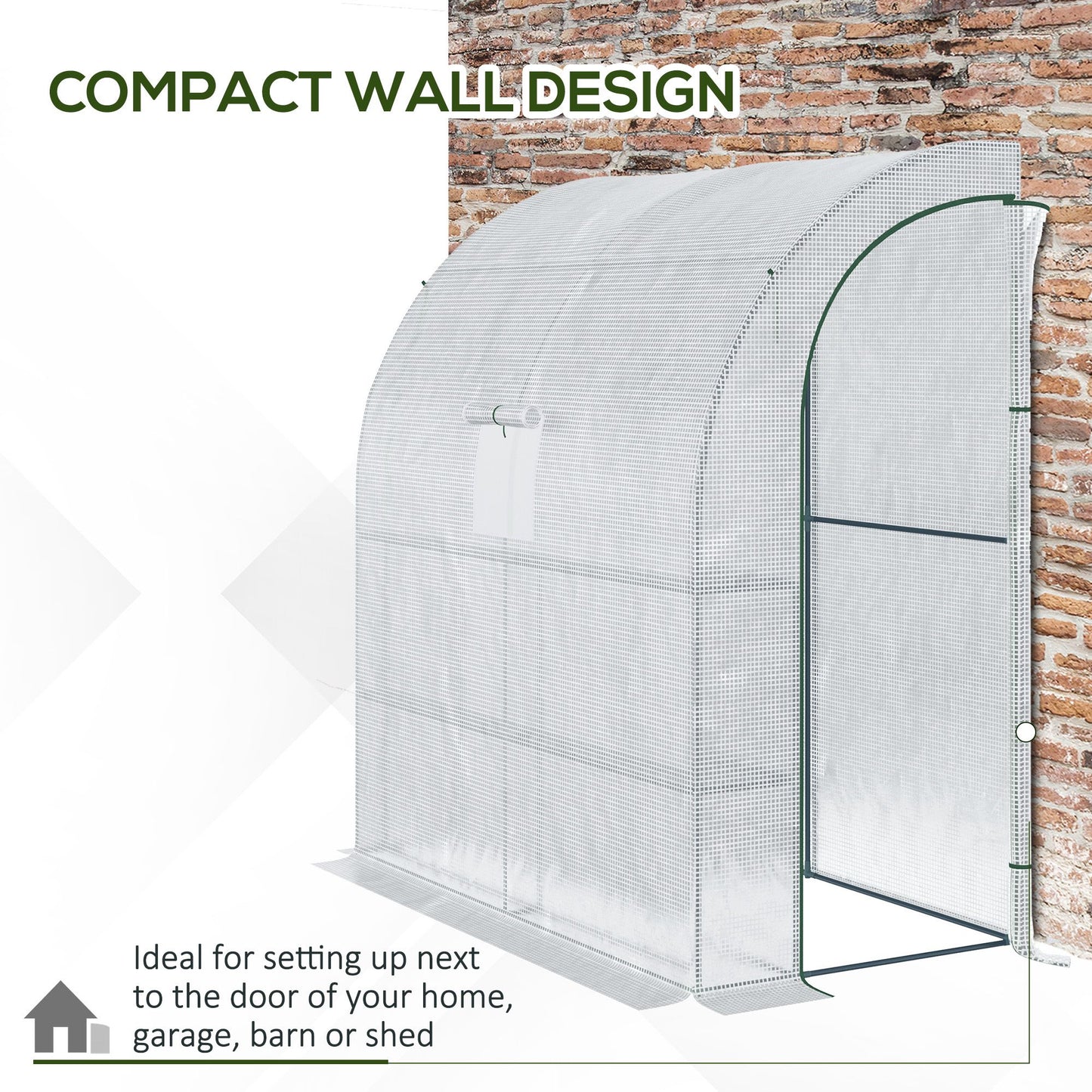 Walk-In Lean to Wall Greenhouse with Windows and Doors, Outdoor Green House with 3 Tiers 4 Wired Shelves