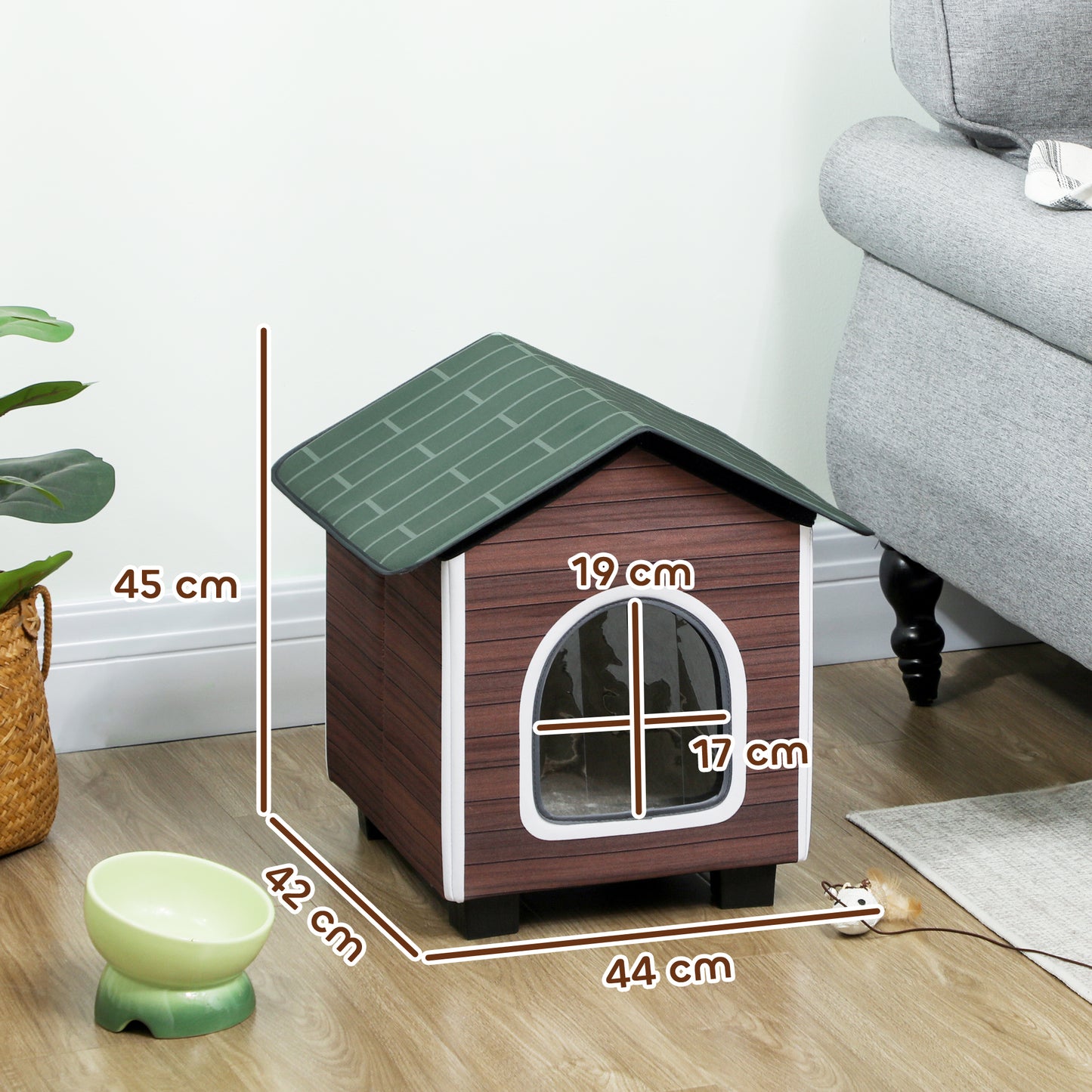 Insulated Outdoor Cat House, Water-Resistant Feral Cat Shelter with Elevated Base and Cushion, Red-brown