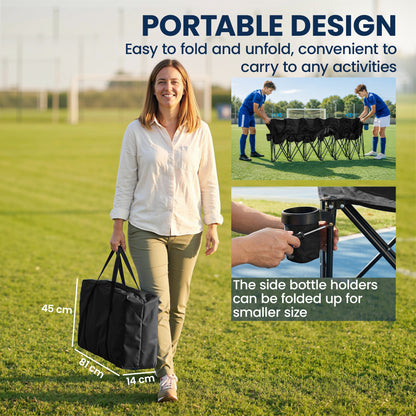 6 Seater Folding Camping Chair with Cup Holder & Carry Bag - Black