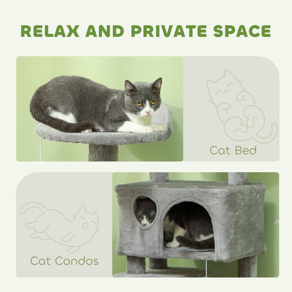 138cm Cat Tree, Multi-Level Cat Tower with Scratching Posts and Pad, Bed, Condos, Platforms, Toy Balls, Light Grey
