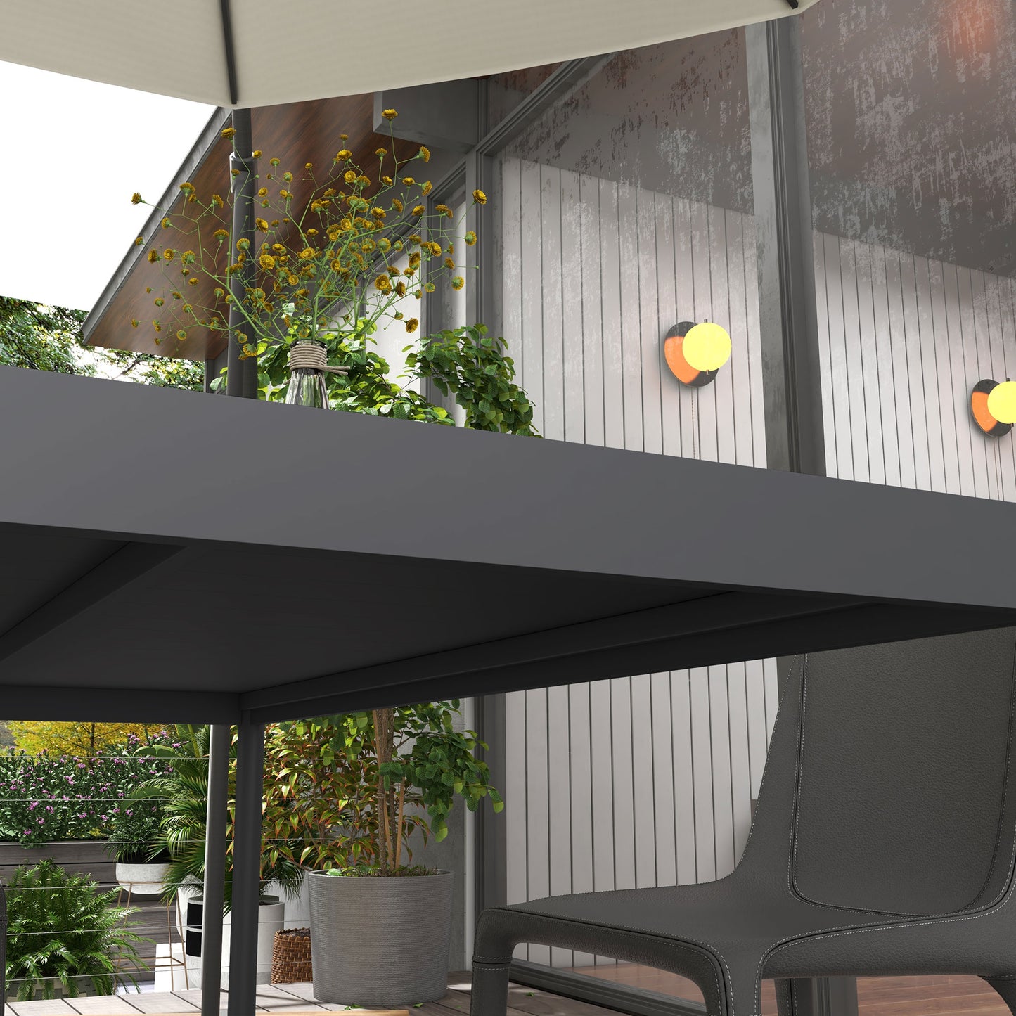 Six-Seater Outdoor Table with Slatted Aluminium Top and Steel Legs