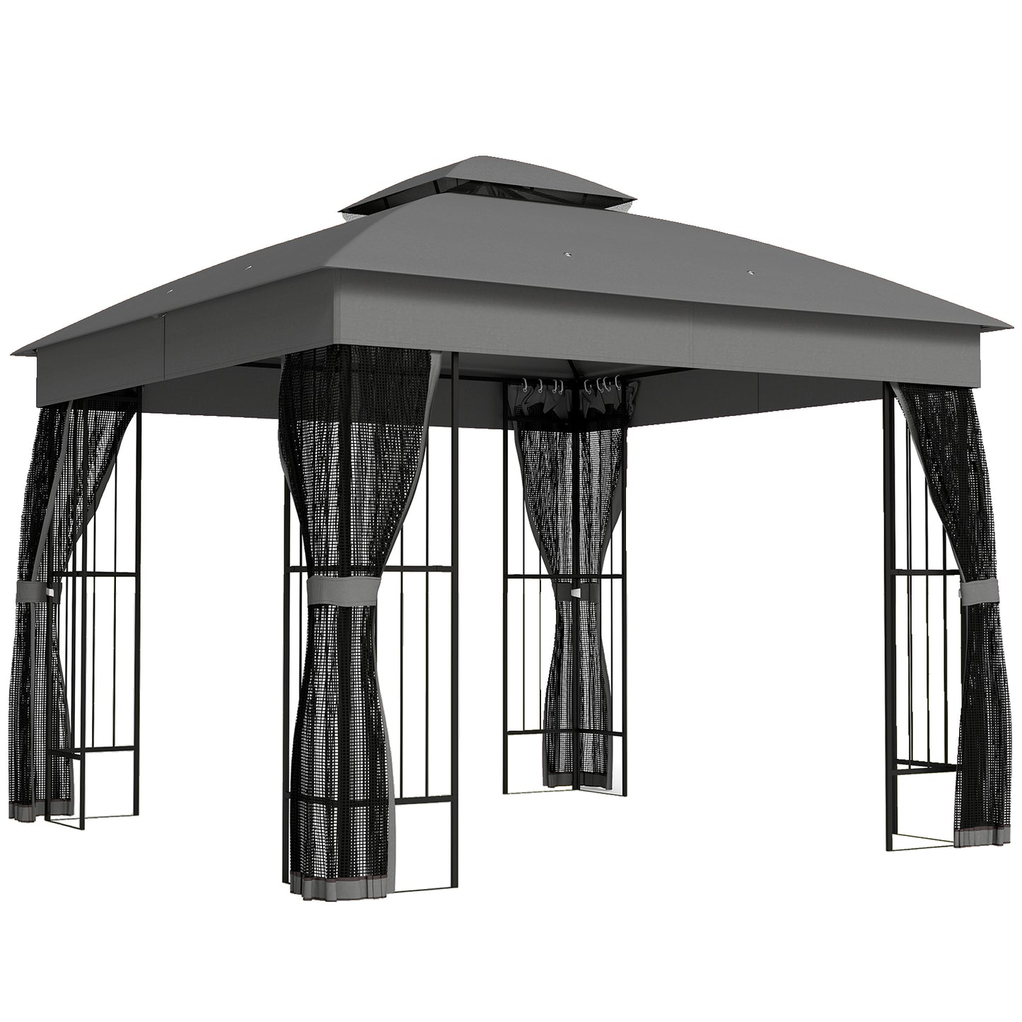 3 x 3 m Outdoor Garden Gazebo with Post Shelves, UPF50+ Double Roof Patio Permanent Pavilion, Grey