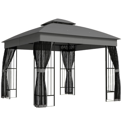3 x 3 m Outdoor Garden Gazebo with Post Shelves, UPF50+ Double Roof Patio Permanent Pavilion, Grey