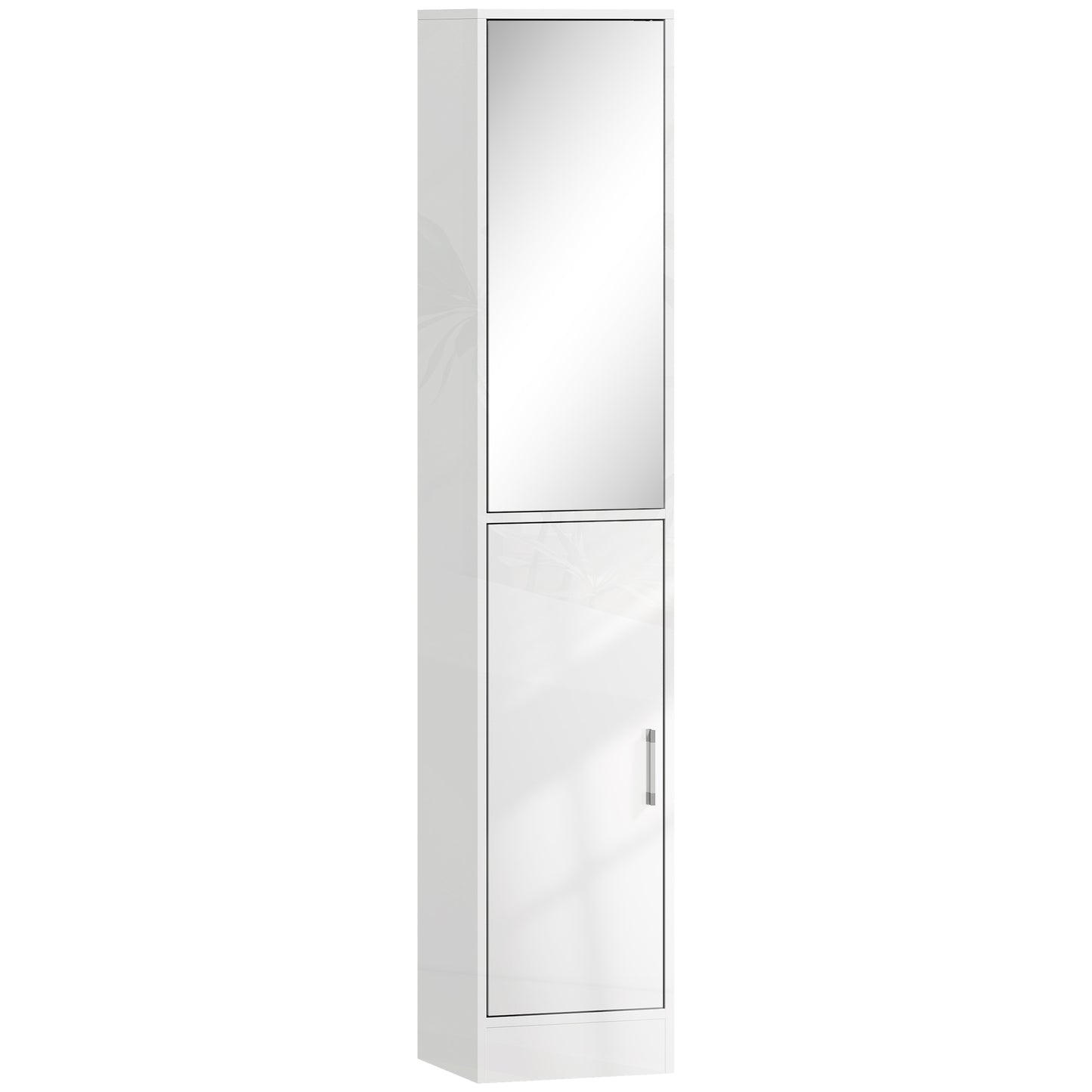 Tall Bathroom Cabinet with Mirror and Adjustable Shelf - High Gloss White