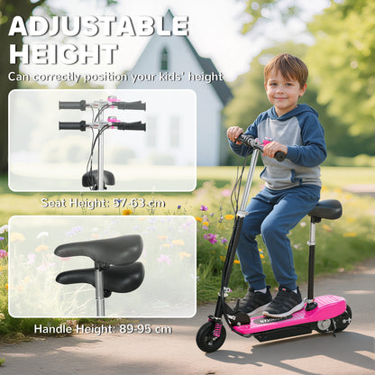 Steel Ride on Powered Scooter, Folding E-Scooter with Warning Bell, 15km/h Maximum Speed, for 6-14 Years Old, Pink