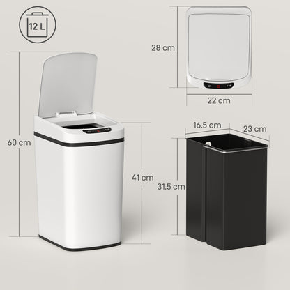 12L Sensor Bin, Automatic Touchless Motion Sensor Kitchen Bin with Fingerprint Resistant Stainless Steel, White