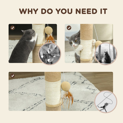 Cat Scratching Post for Indoor Cats, 47cm Tall Cat Scratcher with Jute Sisal Rope, Hanging Toy Ball, Feather, Brown