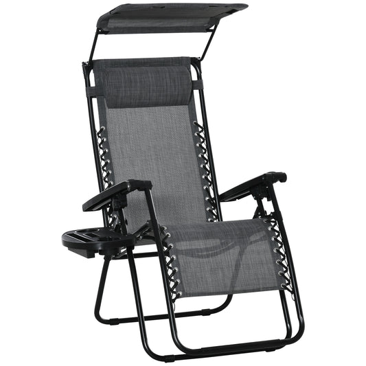 Foldable Reclining Garden Chair with Headrest, Zero Gravity Deck Sun Lounger Seat Chair with Footrest, Armrest
