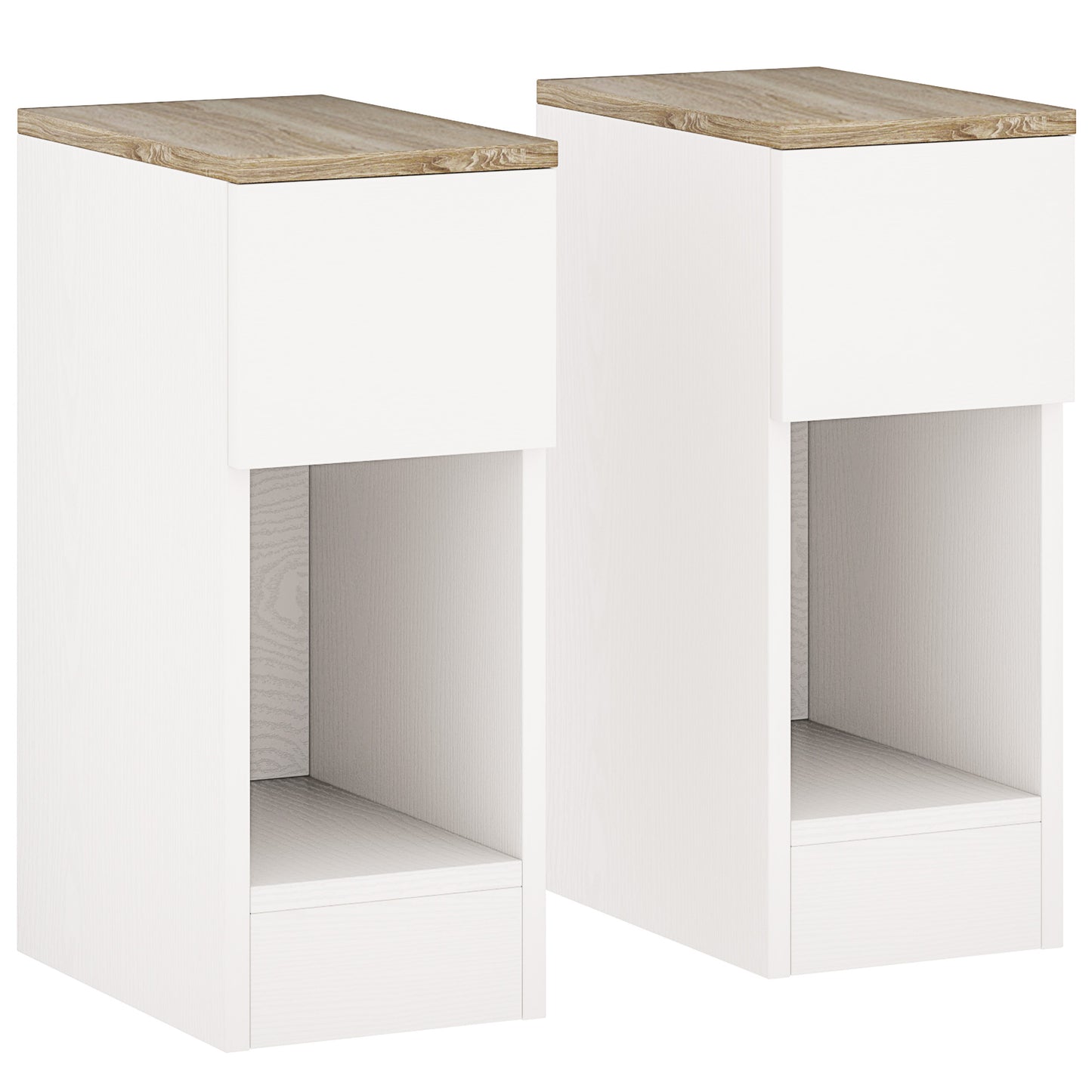 Set of Two Modern Storage Bedside Tables - Cream White