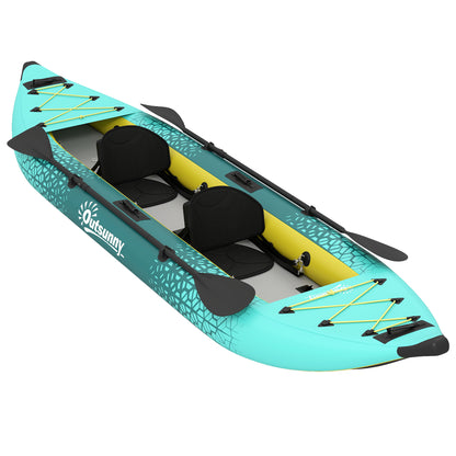 12.5' Inflatable Kayak Set, 2-person Sit on Canoe with Aluminium Oars, Blue and Yellow