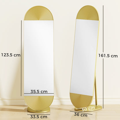 50 x 161 cm Wavy Full Length Mirror, Free Standing Mirror with Metal Frame and Solid Base, Gold Tone