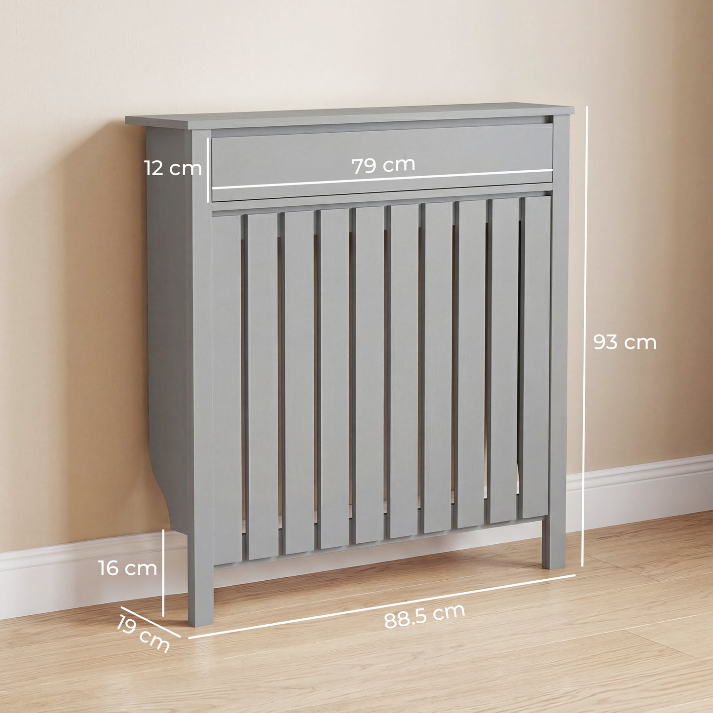 93 x 88.5cm Rustic-Look Radiator Cover - Grey