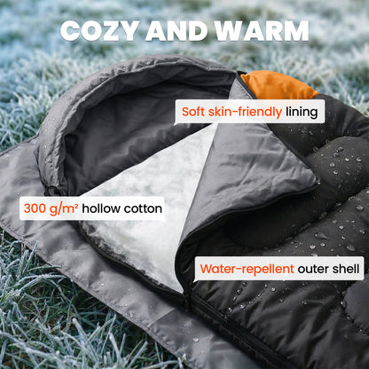 Sleeping Bag for Adults, Lightweight & Compact Sleeping Bag, 3 Seasons, Grey