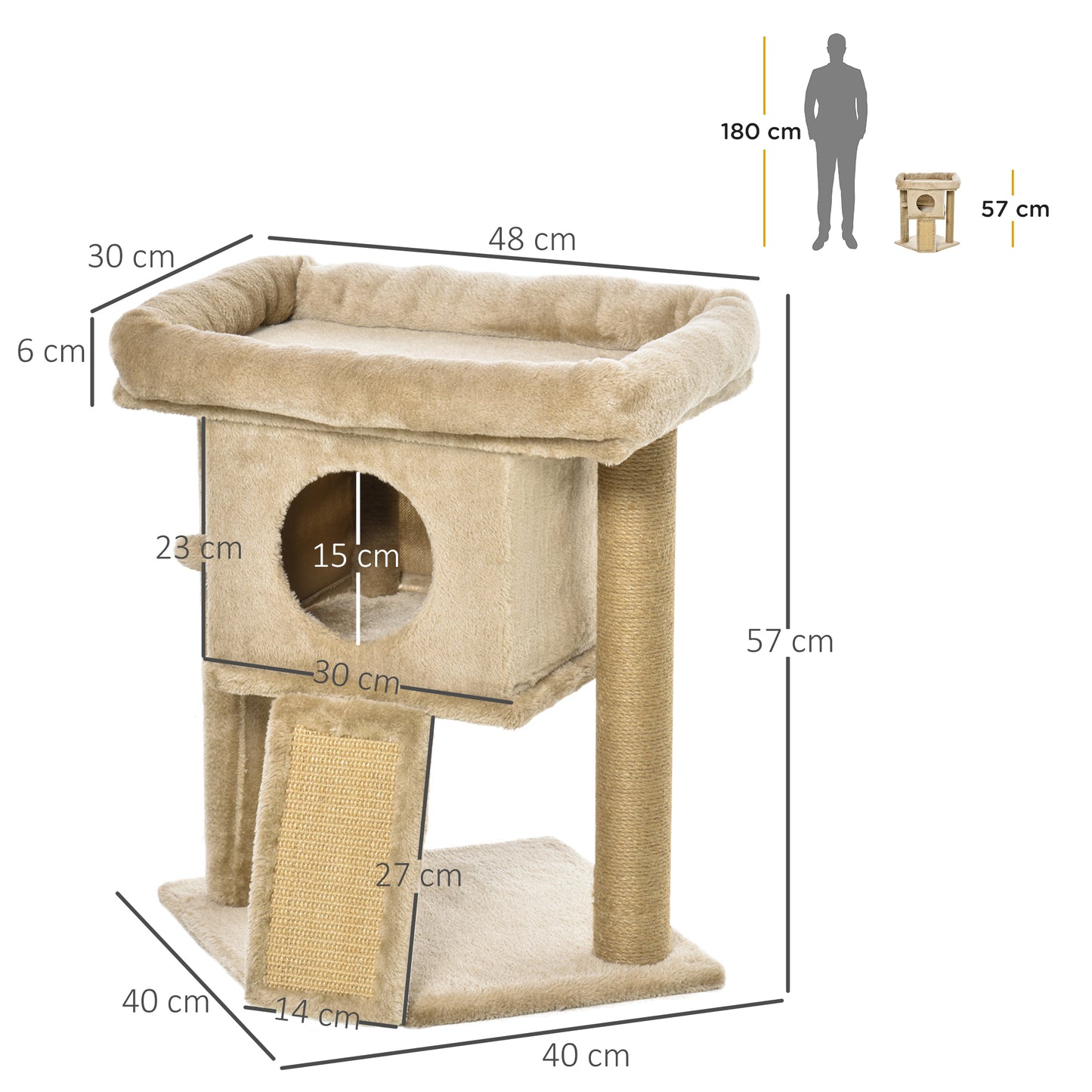 Cat Tree Tower for Indoor Cats Cat Scratching Post Climbing Activity Centre w/Jute Scratching Pad, Toy Ball, Cat House