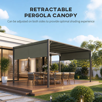 3 X 3 Meters Pergola with Sliding Roof, Garden Gazebo with Adjustable Sun Shade Canopy and Steel Frame, Charcoal Grey