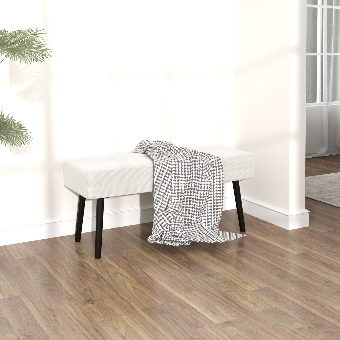 End of Bed Bench, Corduroy Bedroom Bench with Thick Padding and Steel Legs, Tufted Window Seat for Entryway, Living Room