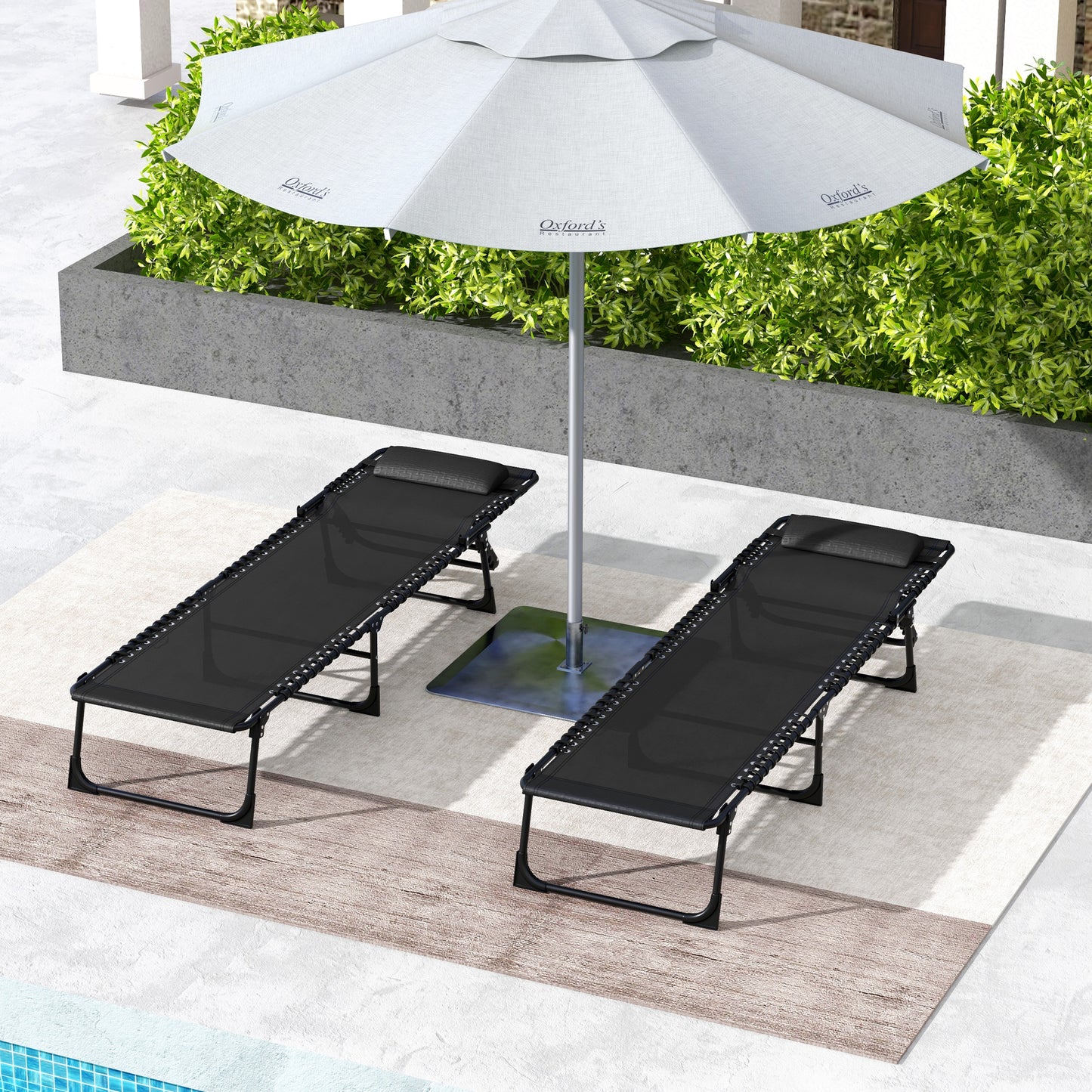 Set of Two Folding Sun Loungers, with Four-Position Backs - Black