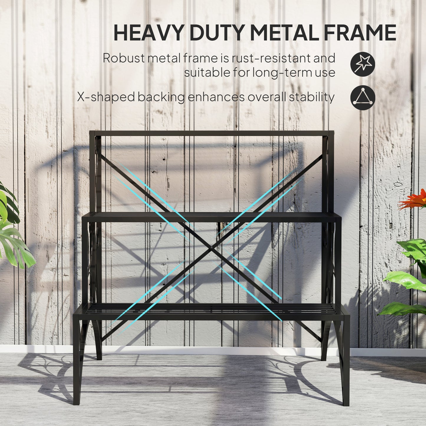 Three-Tier Decorative Metal Plant Stand - Black