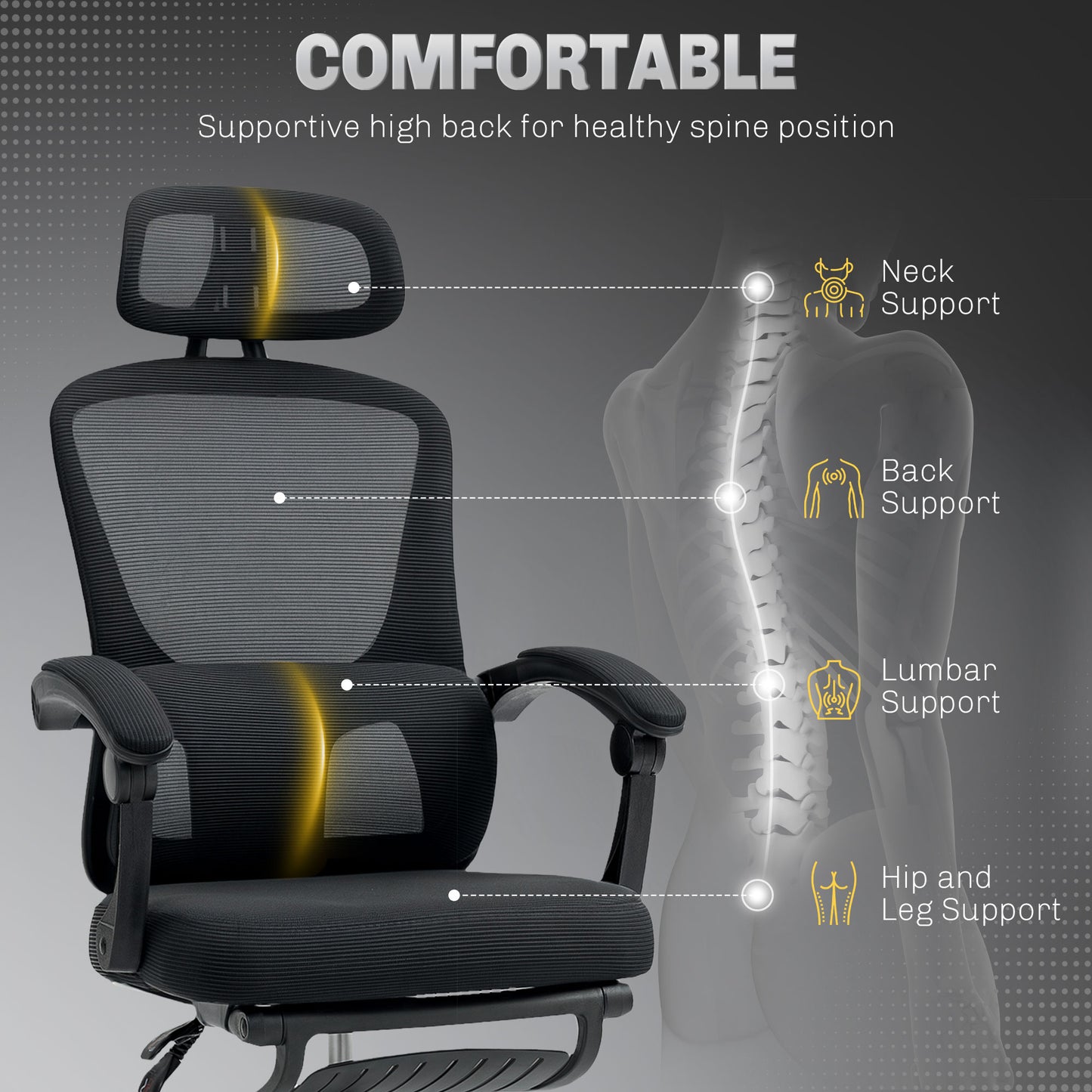 Ergonomic Office Chair, Mesh High Back Desk Chair with Adjustable Lumbar Support and Headrest, Footrest