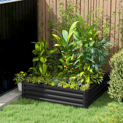 432L Square Raised Garden Bed Box with Weatherized Steel Frame for Vegetables, Flowers and Herbs, 120 x 120 x 30cm, Grey